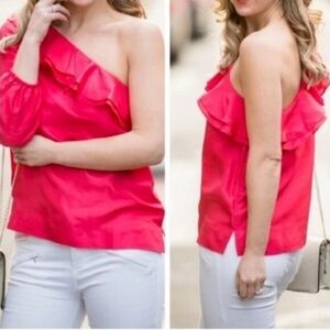 J.Crew One-Shoulder 100% Silk Shantung Top Blouse “Brilliant Poppy" Red sz 6